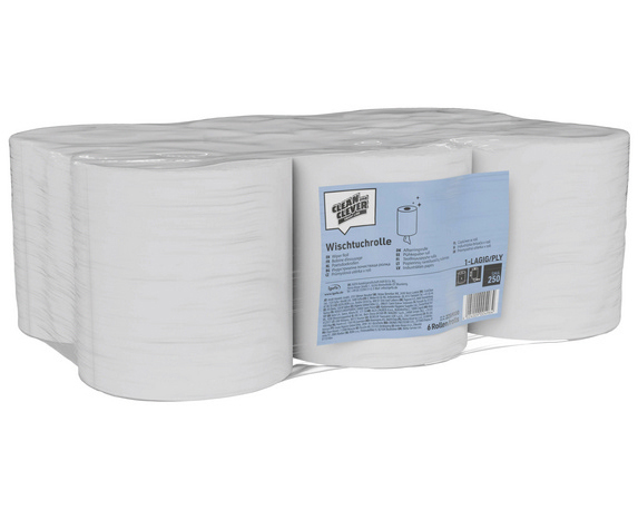 CLEAN AND CLEVER Putztuchrolle 1-lag. 19cmx300m 37378 Midi weiss, recycling 6 Rollen