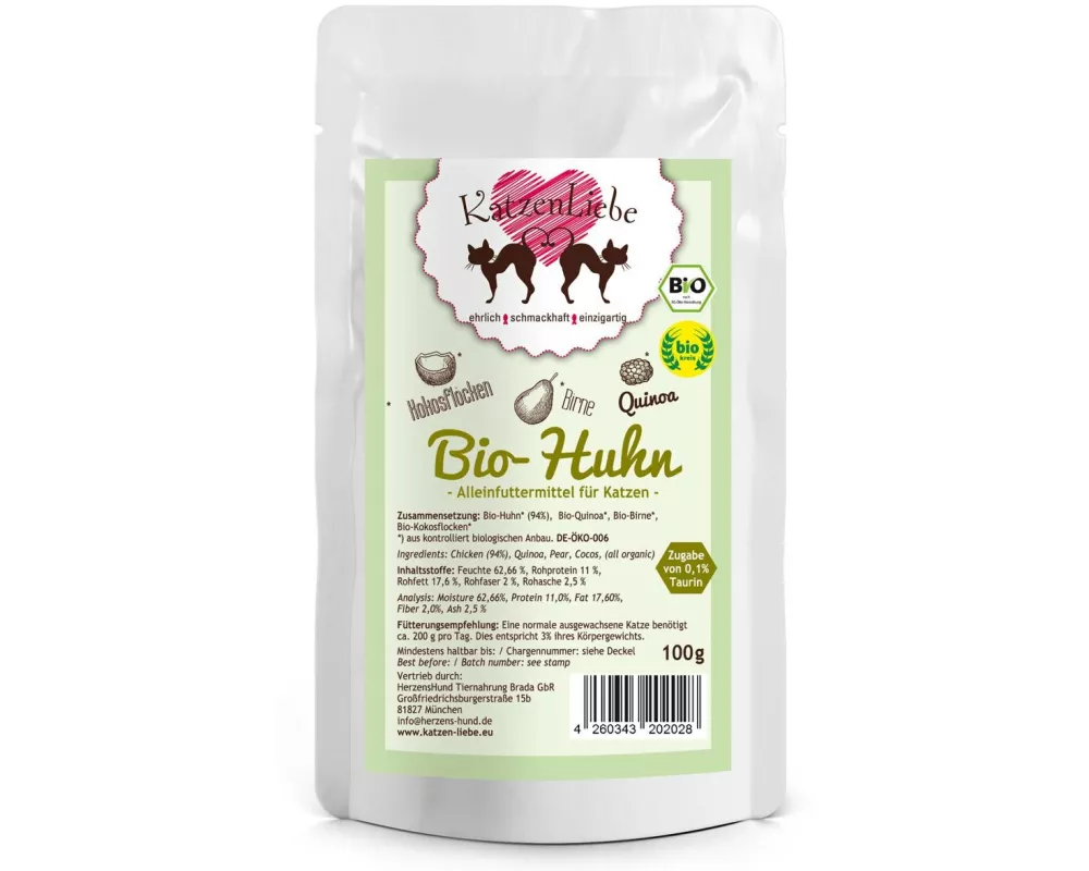 KatzenLiebe Nassfutter Bio-Huhn mit Bio-Quinoa, 100 g