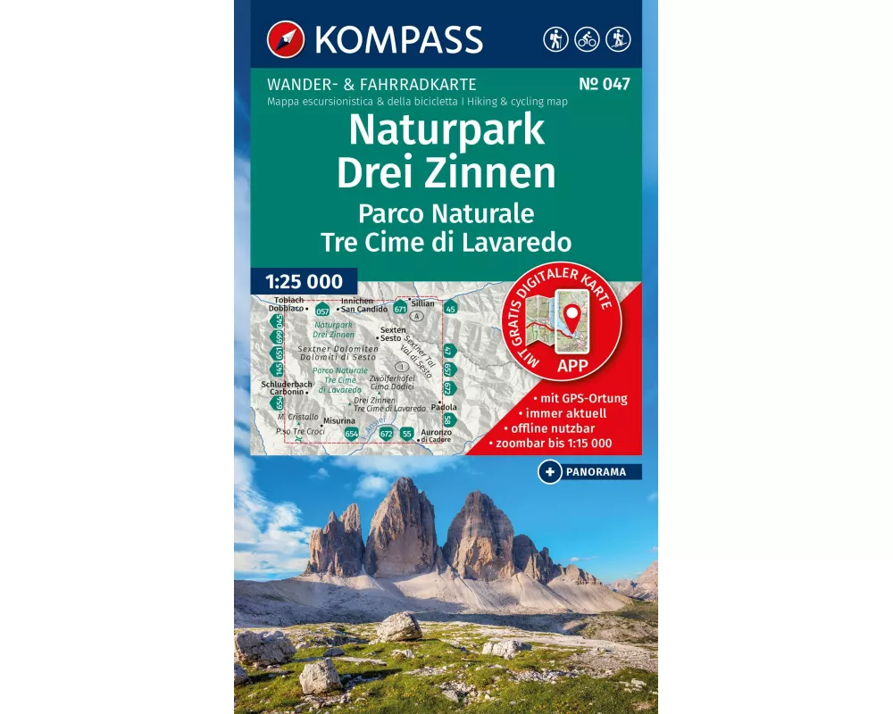 KOMPASS Wanderkarte 047 Naturpark Drei Zinnen, Parco Naturale Tre Cime di Lavaredo 1:25.000
