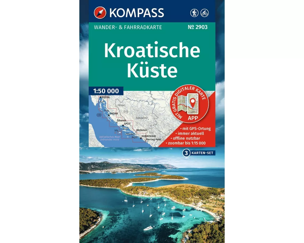 KOMPASS Wanderkarten-Set 2903 Kroatische Küste mit Inseln (3 Karten) 1:95.000