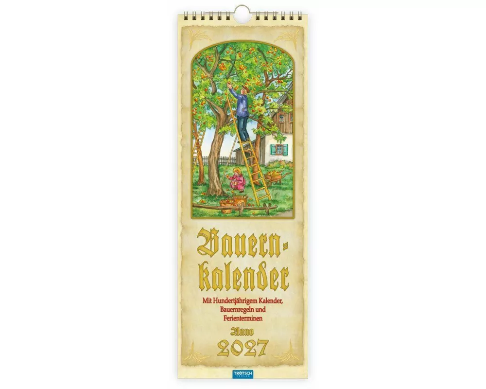 TRÖTSCH - Maxi-Streifenkalender Bauernkalender 2027 mit Hundertjährigem Kalender, Bauernregeln und Ferienterminen