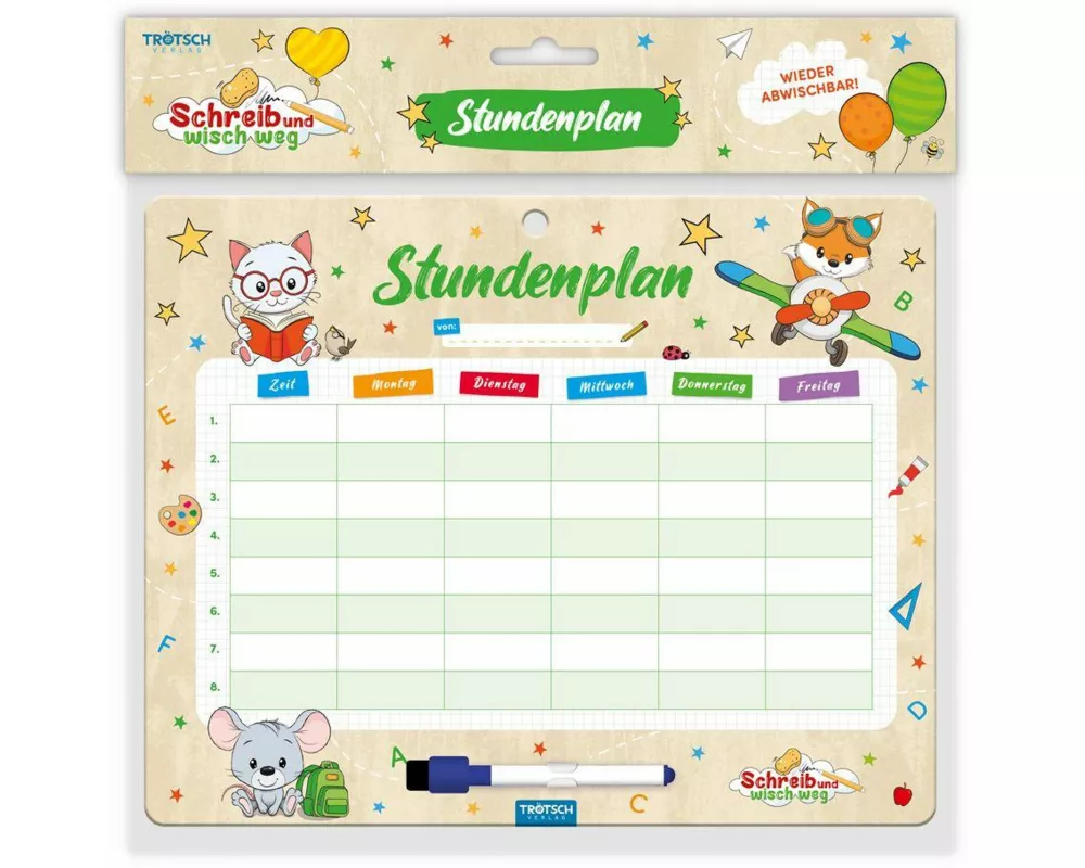 TRÖTSCH - Stundenplan abwischbar Zum Schulstart Tierfreunde