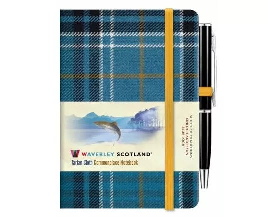 Waverley Blue Loch Tartan cloth mini notebook with pen (EUDR)