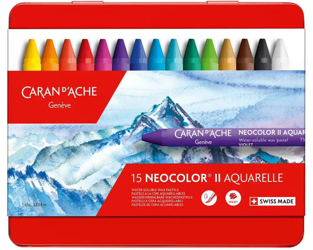 Caran d'Ache Wachsmalstifte Neocolor 2 wasservermalbar, 15 Stück