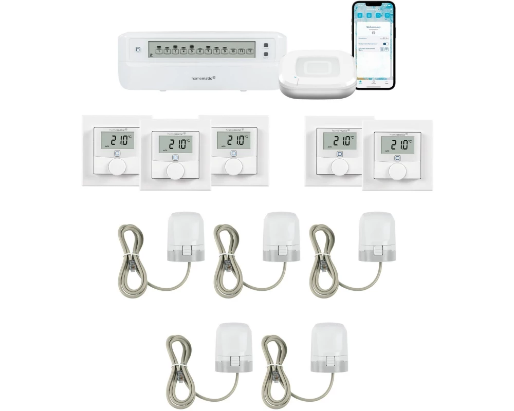 Homematic IP Fussboden Kit 5x Wandthermo, 5x Stellantrieb Acces2 Aktor