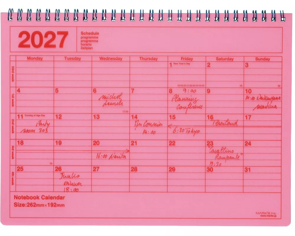 MARK'S 2027 Notebook Calendar M // Neon Pink
