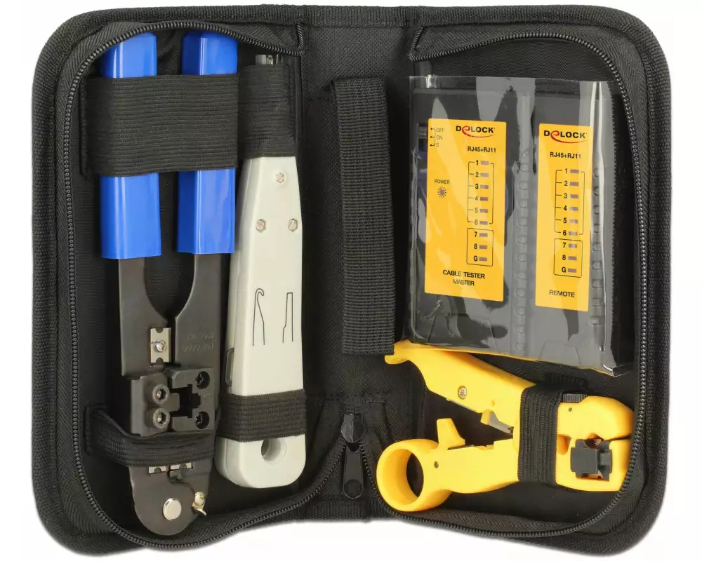 Delock Auflegewerkzeug Netzwerk Werkzeugset mit Kabeltester