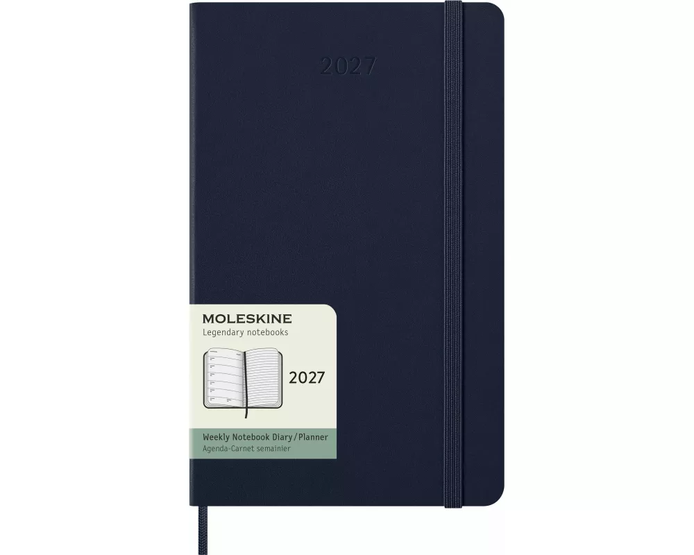 Moleskine 12 Monate Wochen Notizkalender 2027, Large/A5, 1 Wo = 1 Seite, rechts linierte Seite, fester Einband, saphir