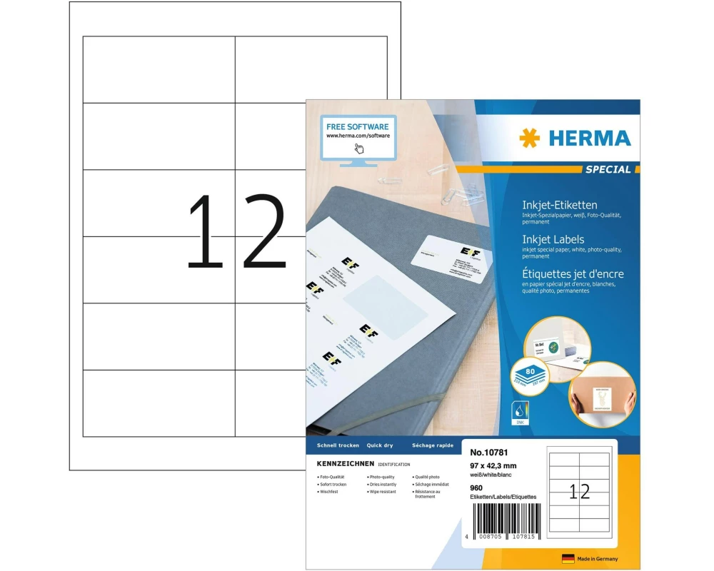 HERMA InkJet-Etiketten 97 x 42.3 mm, 80 Blatt