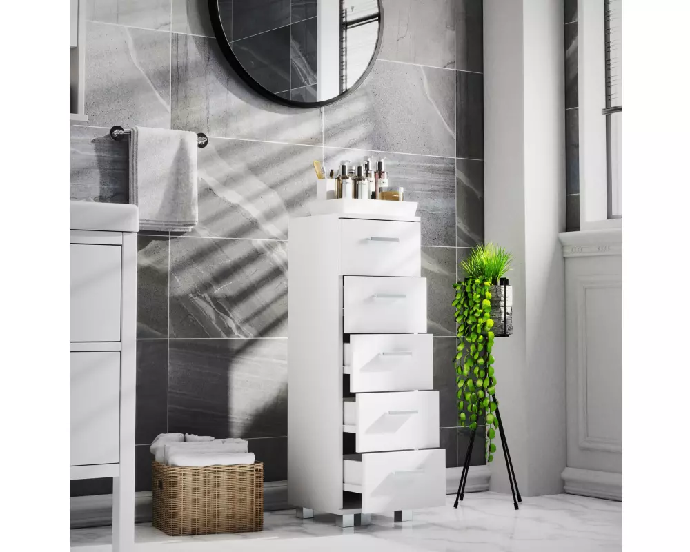 VCM Badezimmerregal Zalo M 30 x 94 cm, Weiss