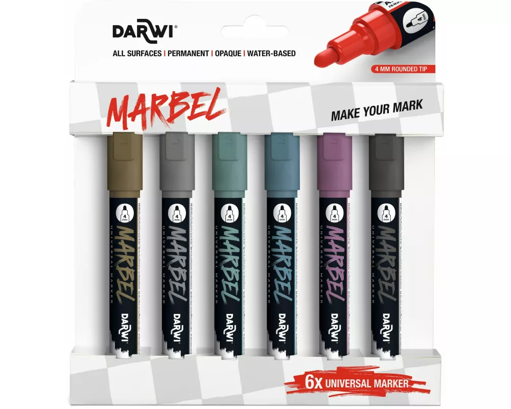 MARBEL Set mit 6 Universalmarkern Acrylfarben, Rundspitze medium 4mm, Metallic-Farben