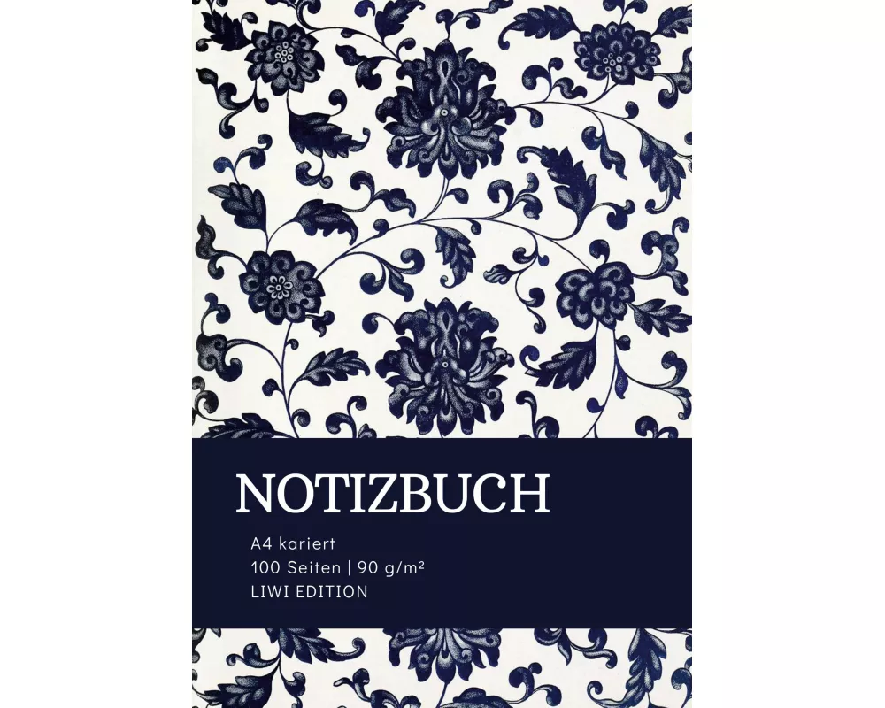 Notizbuch A4 kariert - 100 Seiten Soft Cover floral blau - FSC Papier