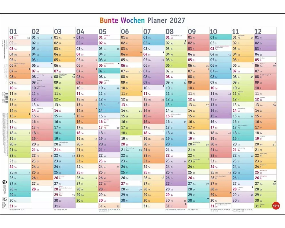 Bunte Wochen Posterplaner 2027