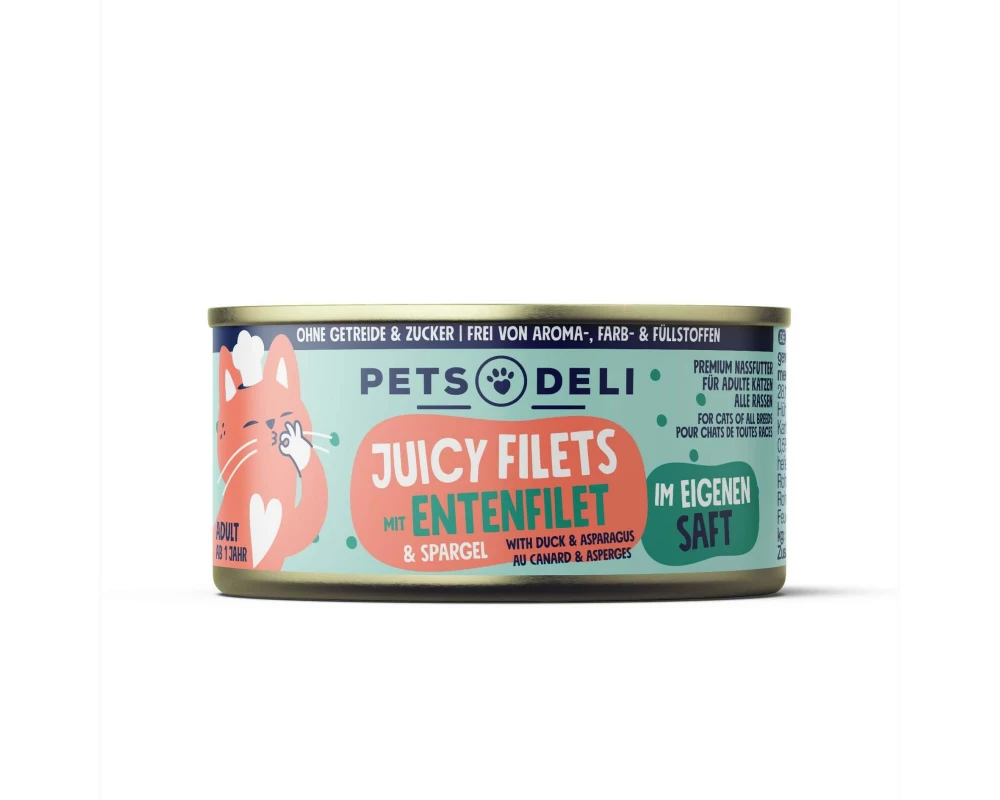 Pets Deli Juicy Filet Pouch, Ente, Spargel, 70 g