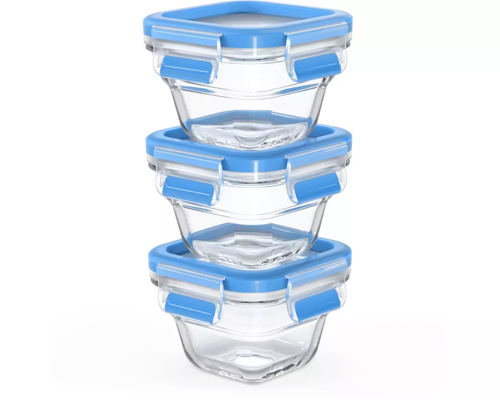 Emsa Vorratsbehälter Clip & Close Eco 3-teilig, Blau/Transparent