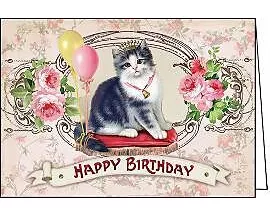 Doppelkarte. Auguri. Happy Birthday (Katze)
