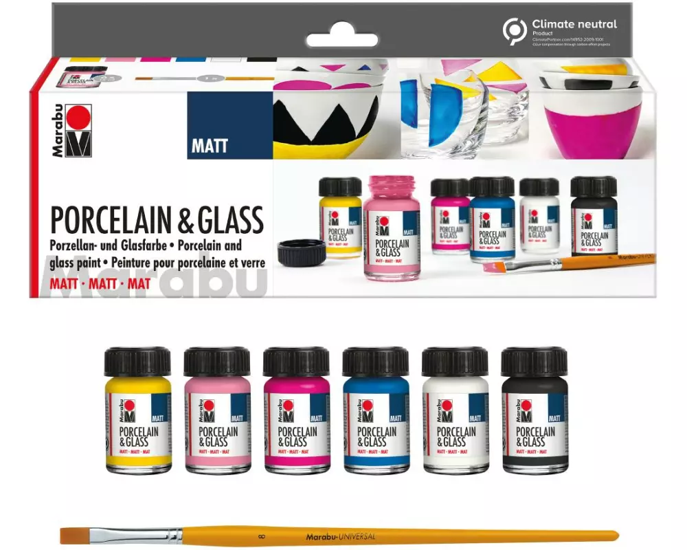 Marabu Glas- und Porzellanfarbe Starterset Matt 7-teilig