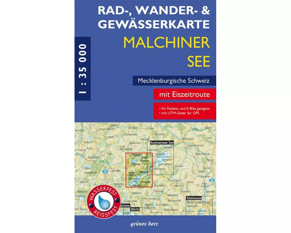 Rad-, Wander- und Gewässerkarte Malchiner See, Mecklenburgische Schweiz