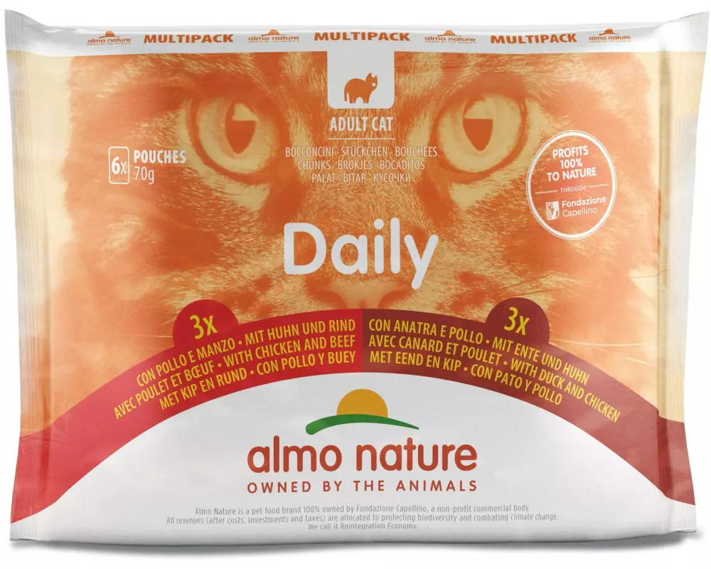 Almo Nature Nassfutter Daily Multipack mit Huhn, Rind und Ente 6 x 70g