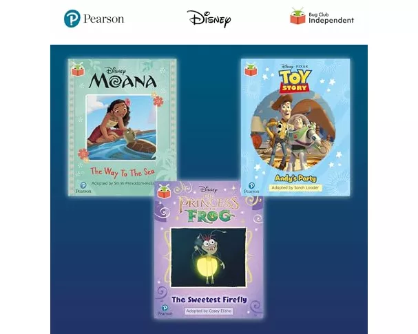 Pearson Bug Club Disney Year 1 Pack E, including decodable phonics readers for phase 5; Moana: The Way to the Sea, Toy Story: Andy's Party, The Prince