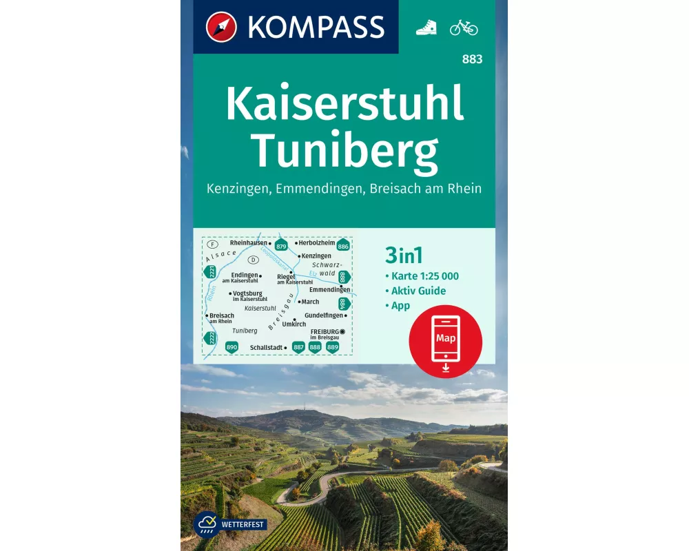 KOMPASS Wanderkarte 883 Kaiserstuhl, Tuniberg, Kenzingen, Emmendingen, Breisach am Rhein 1:25.000