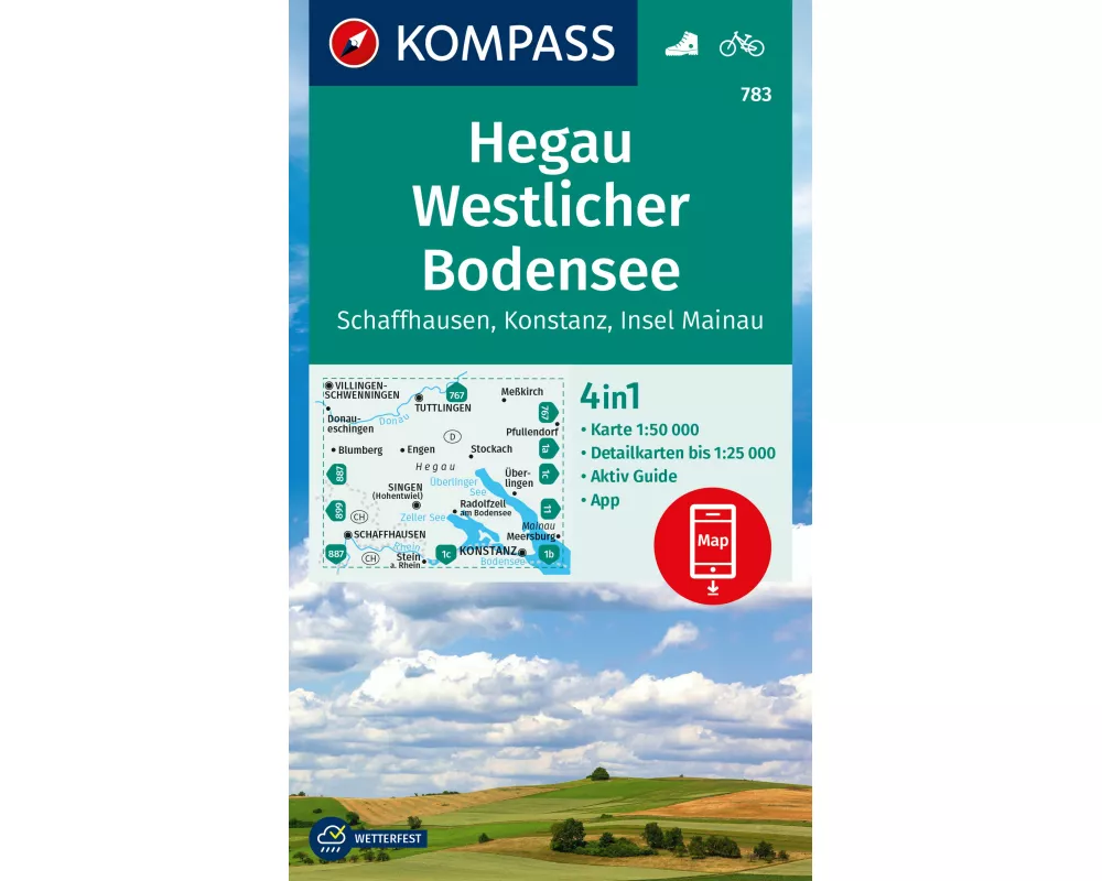 KOMPASS Wanderkarte 783 Hegau Westlicher Bodensee, Schaffhausen, Konstanz, Insel Mainau 1:50.000