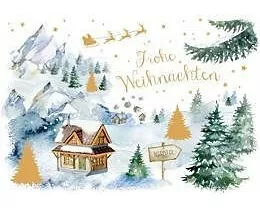 Doppelkarte. Green Karma X-MAS - Weihnachtsmann fliegt übers Dorf