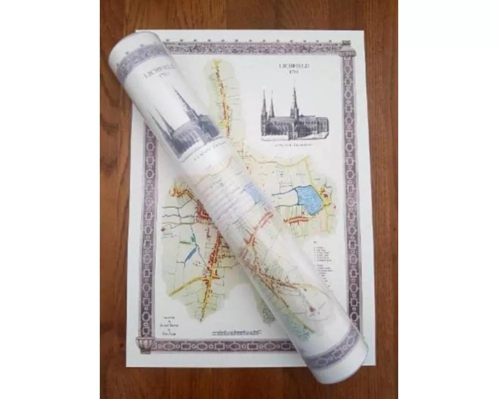 Lichfield 1781 - Old Map Supplied Rolled in a Clear Two Part Screw Presentation Tube - Print Size 45cm x 32cm