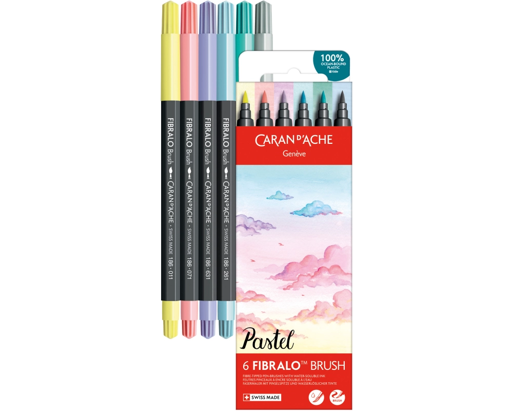 Caran d'Ache Filzstift Set Fibralo Brush Pastel mit 6 Farben