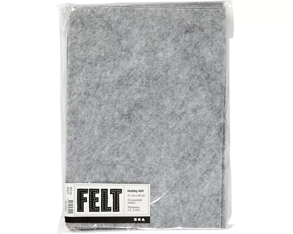 Creativ Company Bastelfilz 1.5 - 2 mm, A4, 10 Blatt, Grau meliert