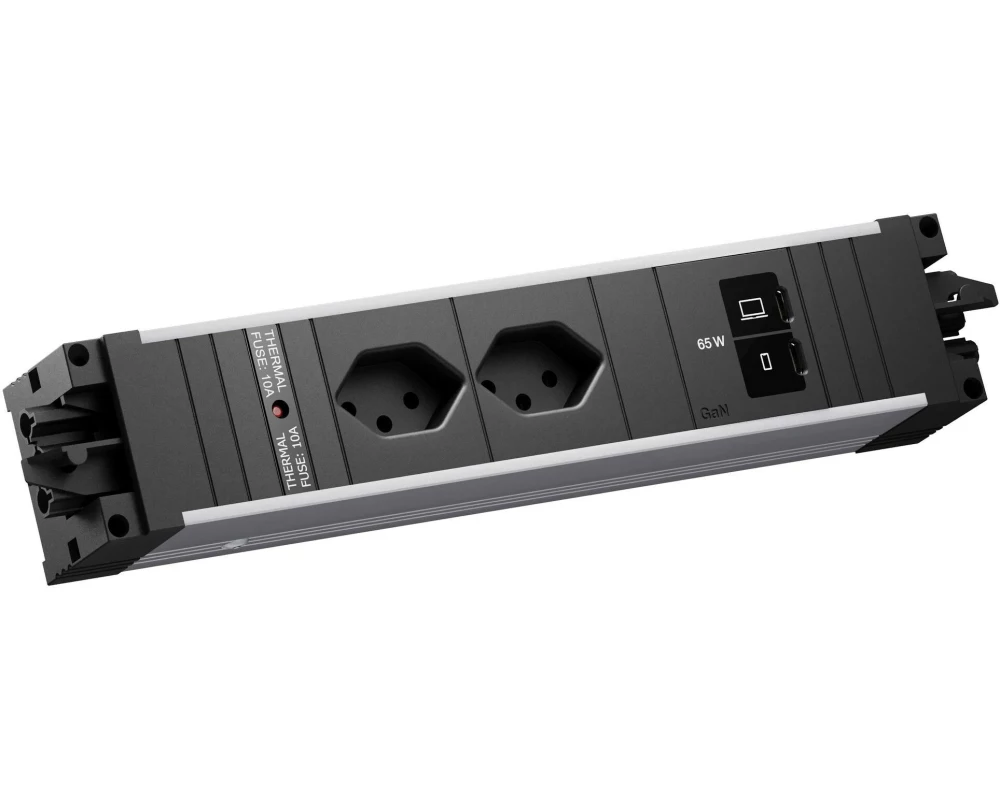 Bachmann Einbausteckerleiste STEP ALU 2xCH 90° 1xUSB C/C 65W