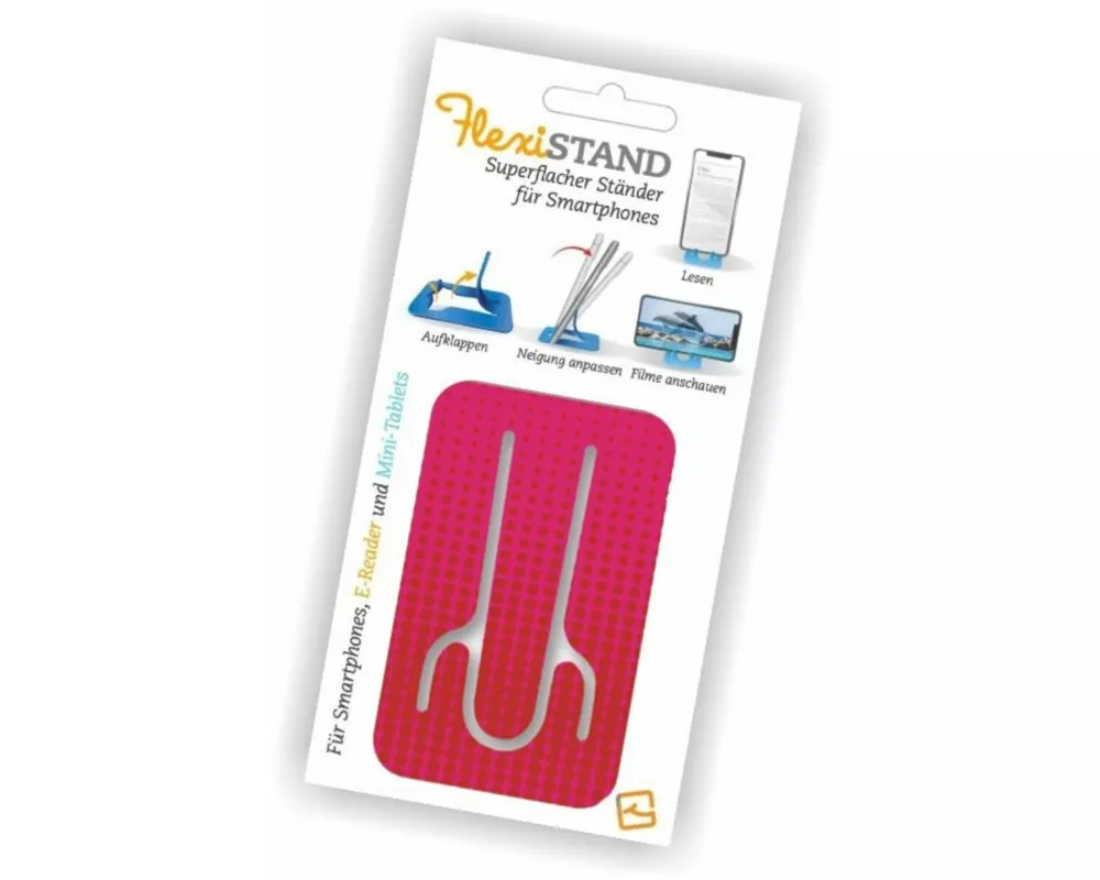 Flexistand (Pink Dots) - flexibler Handyaufsteller - für alle Handys und Mini-Tablets - superflach - stufenlos verstellbar - hochkant und quer - passt