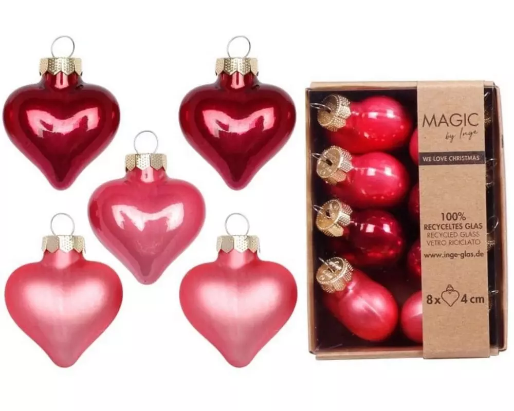 INGES CHRISTMAS DECOR Weihnachtskugel Herz 8 Stück, Rosa