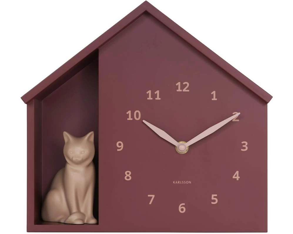 KARLSSON Wanduhr Wall clock Sitting Cat Burgundy Red