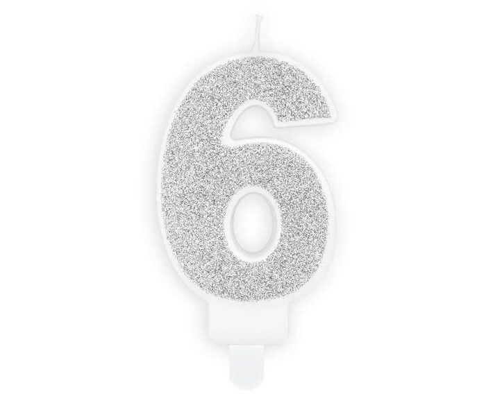 Partydeco PartyDeco Geburtstagskerze Ziffer 6 Silber 1 Stück
