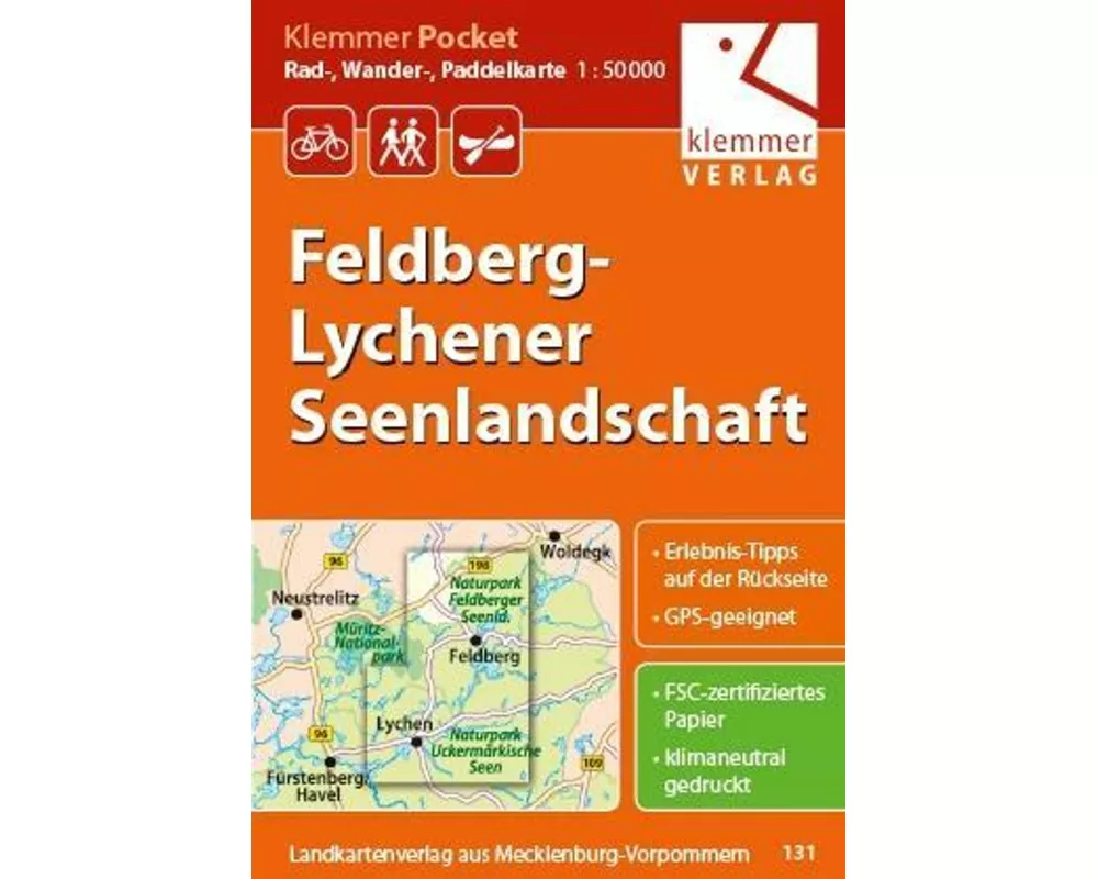Klemmer Pocket Rad-, Wander- und Paddelkarte Feldberg - Lychener Seenlandschaft 1 : 50 000