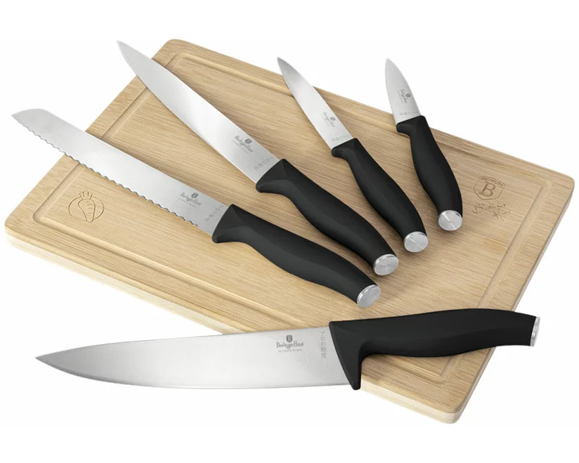 Berlinger Haus 6-teiliges Messerset mit Bambus Schneidebrett Matte Black Collection