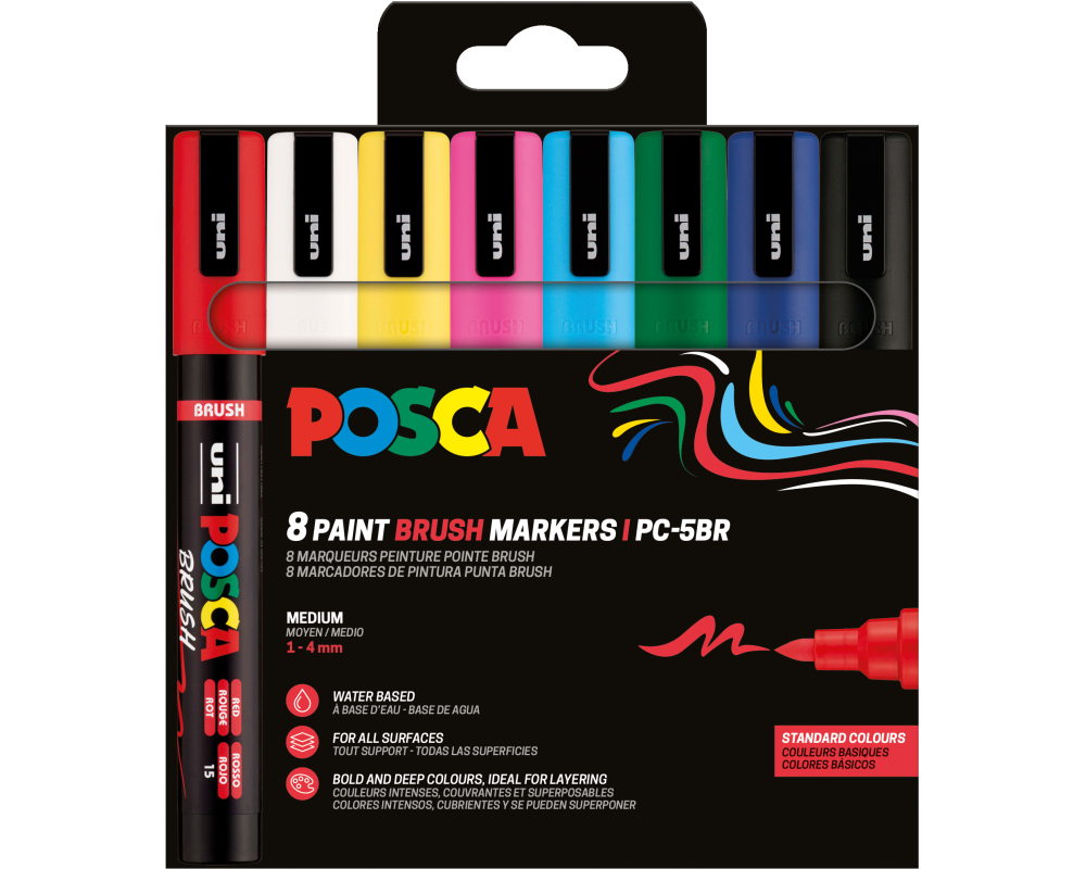 POSCA Brush Marker 1-4mm PC-5BR8PBASI 8 Stück, assortiert