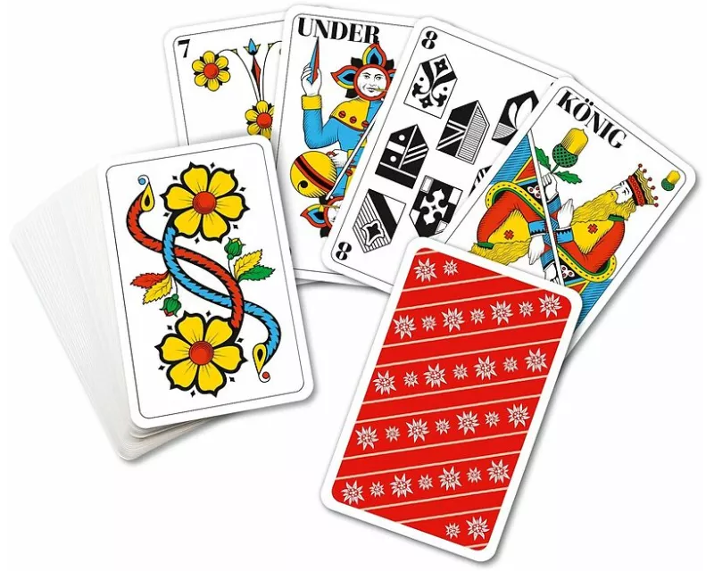 Jasskarten D-CH mit extra gossen Eckzeichen Edelweiss