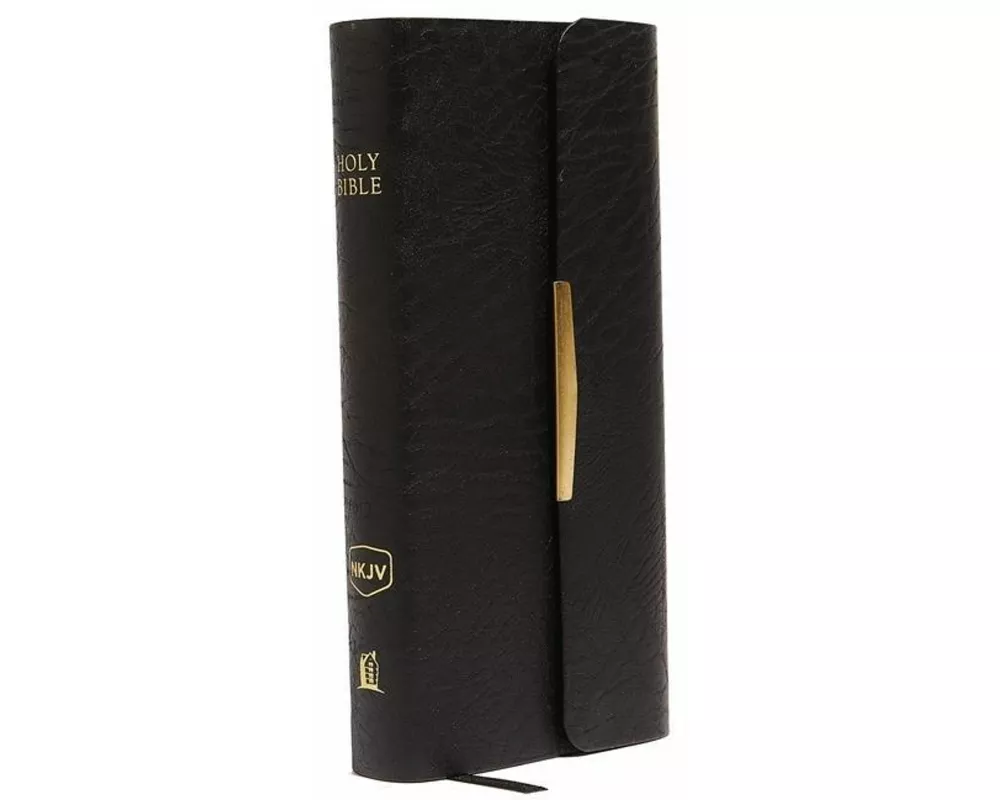 NKJV, Checkbook Bible, Compact, Bonded Leather, Black, Wallet Style, Red Letter