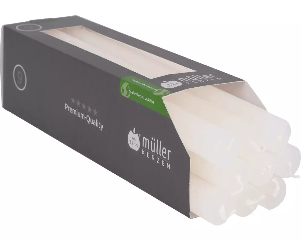 müller Kerzen Stabkerze Polar 25 cm x 2.2 cm, Weiss, 9 Stück, Weiss