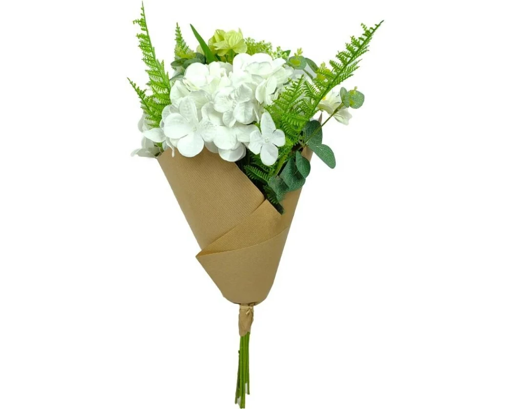 CHALET Kunstblume Blumenstrauss im Papier 63 cm, Grün/Weiss