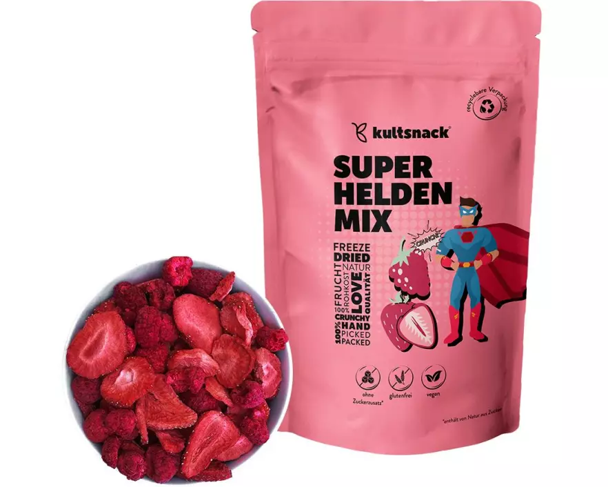 kultsnack Superhelden Mix Gefriergetrocknete Erdbeeren und Himbeeren