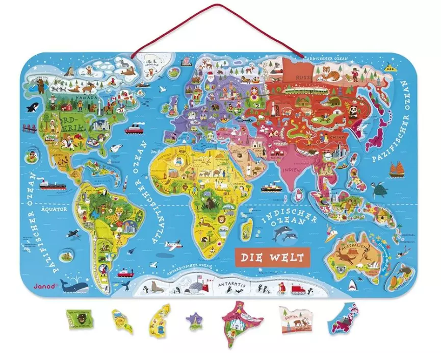 Janod Magnet-Puzzle Weltkarte: Die Welt 92-teilig -DE-
