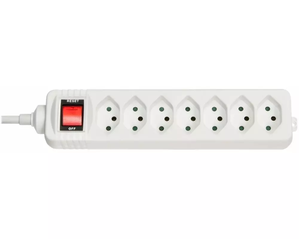 LINDY Mains 7 way gang socket, Swiss, with on/off Switch 2300W with overvoltage protection