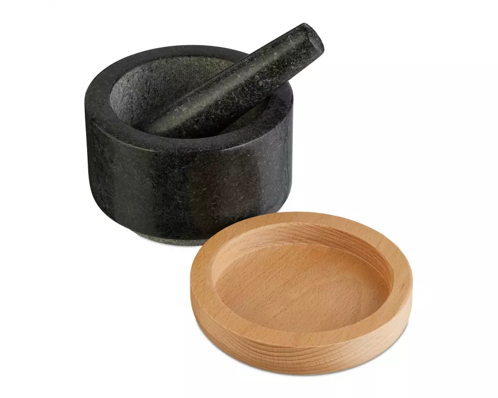 relaxdays Mörser 14 cm, Holz/Granit