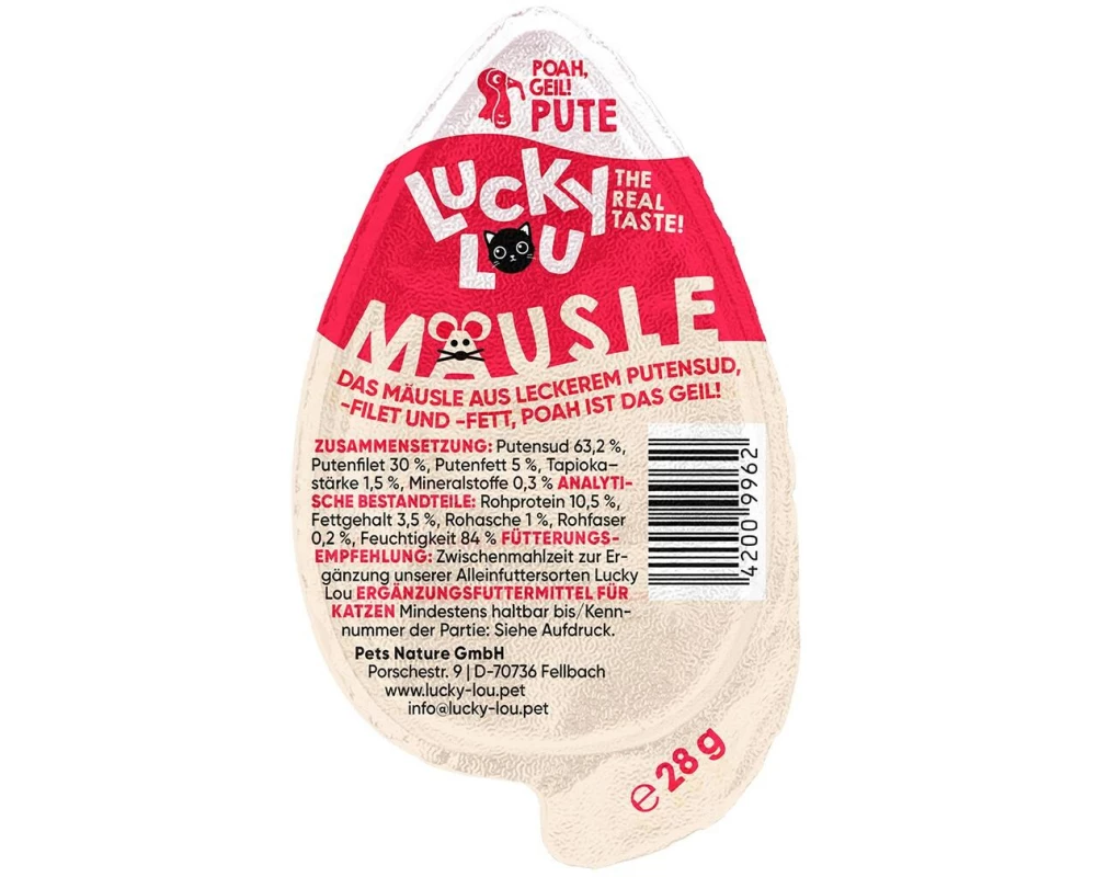 Lucky Lou Katzen-Nahrungsergänzung Mäusle Pute, 28 g