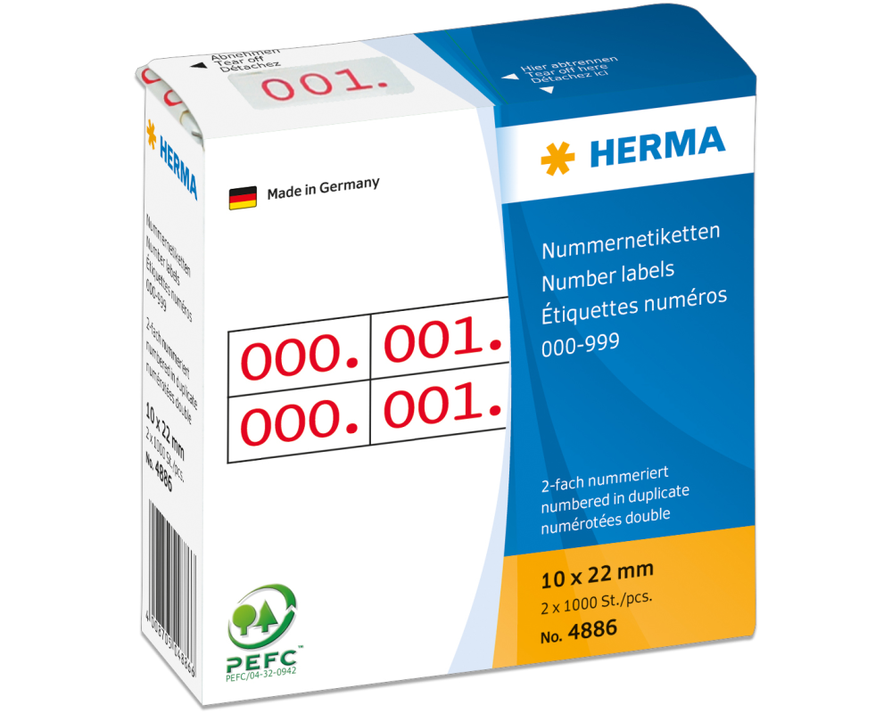 HERMA Doppel-Nummern 10x22mm 4886 rot, 0-999