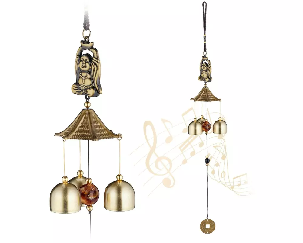 relaxdays Windspiel Buddha 2 Stück, Gold