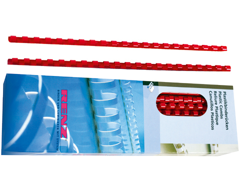RENZ Plastikbinderücken 28mm A4 202212802 rot, 21 Ringe 25 Stück